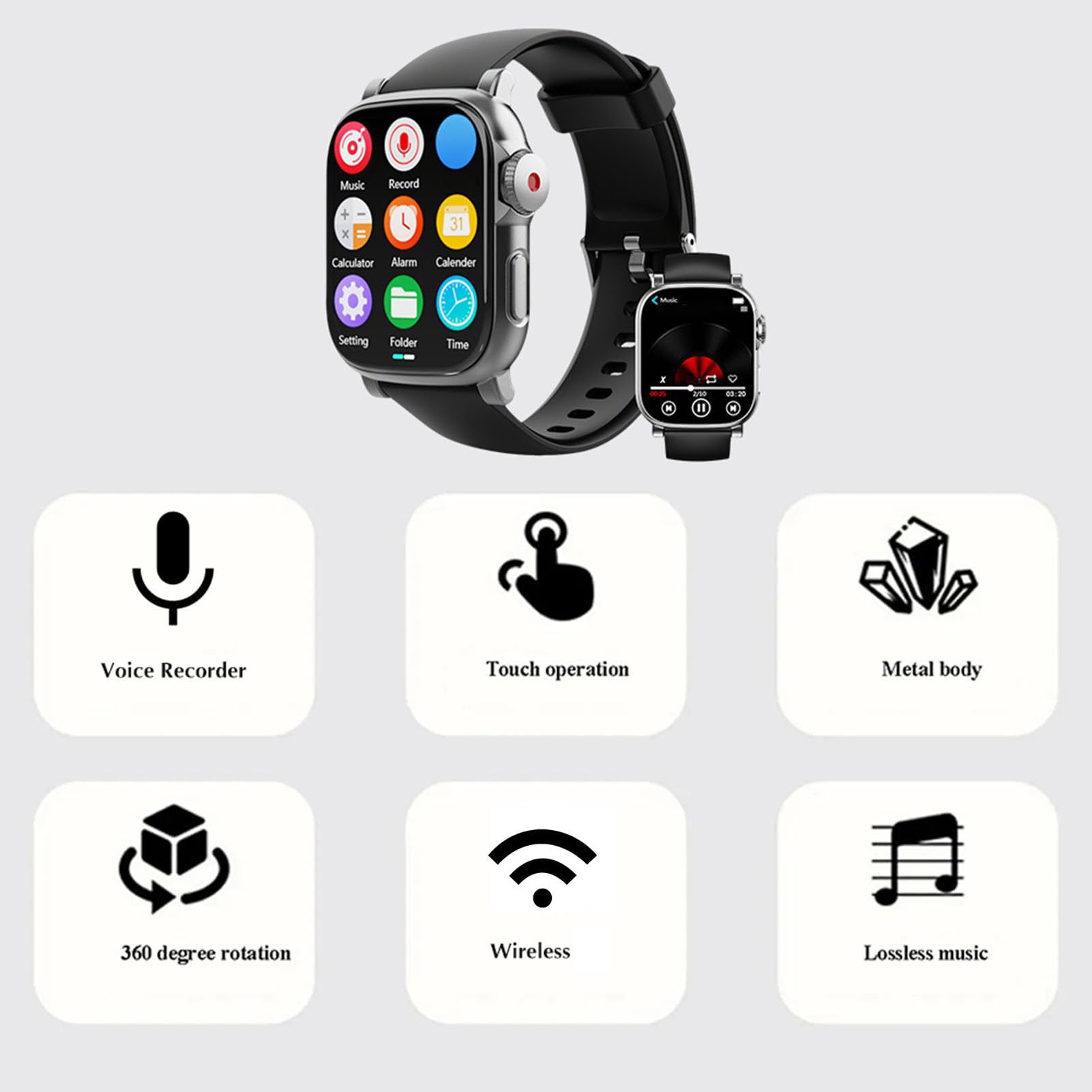 Cryfokt Bluetooth 5.4 Tragbarer MP3-Player, Tragbarer Musik-Player Zum Laufen und Training, Graues ABS (128GB)