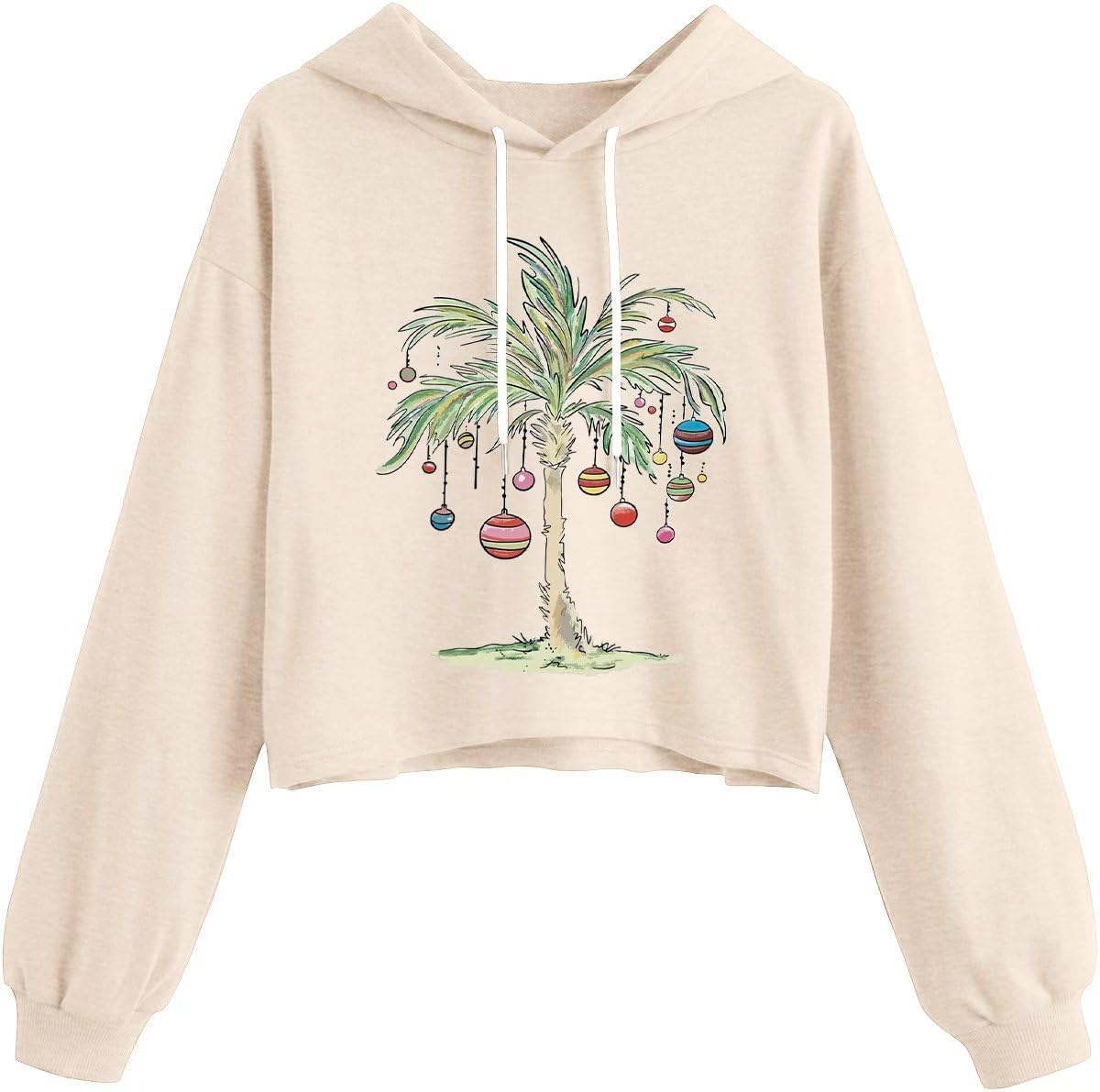 Women's Christmas Cropped Hoodie Sweatshirt Pullover Top