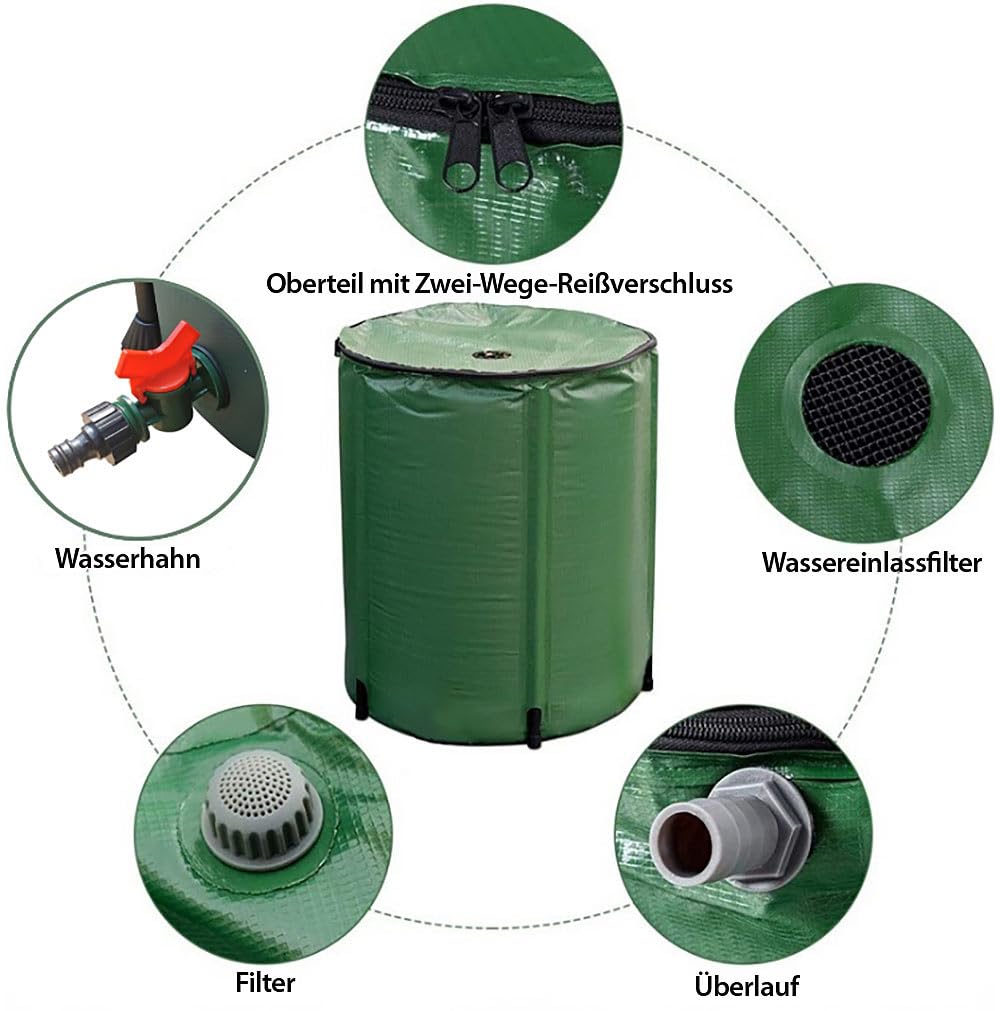 Royal Gardineer Wassertonne: Faltbare Regentonne mit Deckel, 500 l, 620 GSM-PVC, Schlauchanschluss (Regensammler, Gartenfäßer, Gartenschlauch)