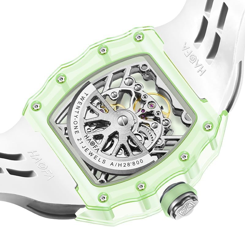 Miniatura 3 de Haofa Reloj mecánico automático de cristal para hombre, reloj hueco de colores de lujo, impermeable, luminoso, de cuerda automática, reloj para