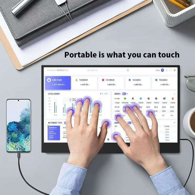 Image of cjc 18.5 inch FHD Portable Touch Screen Monitor with Kickstand - USB C HDMI External Travel Display for Laptop, Phone, Gaming Console, Second Screen (18.5 inch 120Hz)