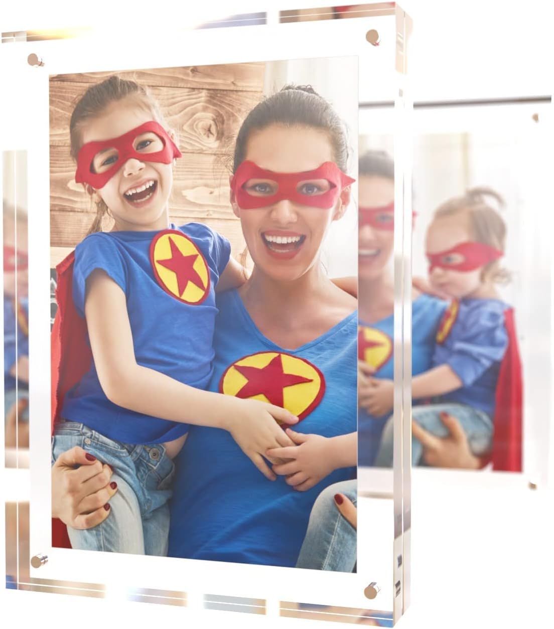 RAINIBOW Acrylic Picture Frames 5x7 (5 Pack) 24mm Thick, 5 x 7 Photo Frames, Family Picture Frame Set, Floating Frame for Golden Memories, Tabletop Frames Block w Magnets,Free Standing