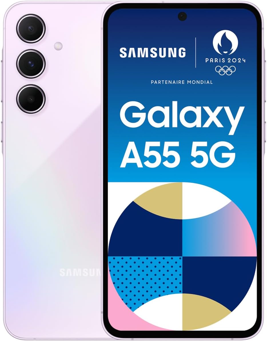 Samsung Galaxy A55 (5G) 128 Go, Lilas, Débloqué – Neuf