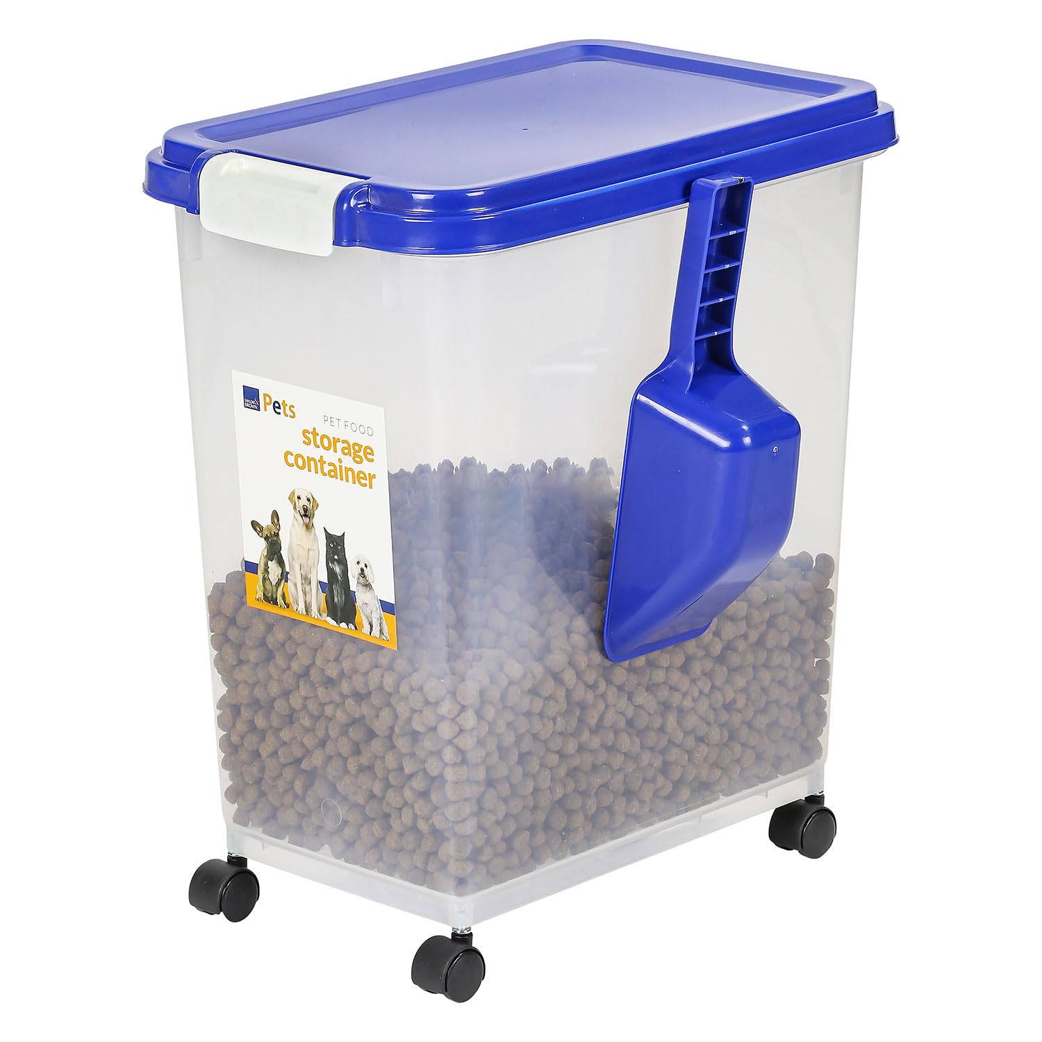 Taylor & Brown 30 Litre Airtight Pet Food Storage Container With Plastic Measuring Scoop Treats For Pet Dog Cat Animal Dry Food Dispenser With Casters, Blue