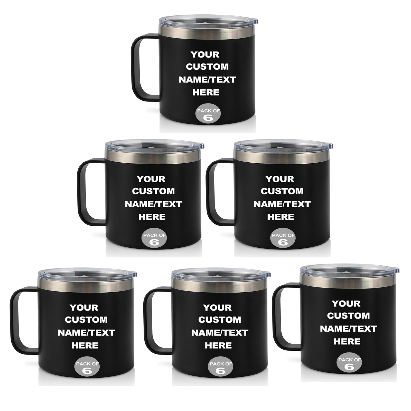 Amazon.com: Personalized Bulk Pack Coffee Mugs,Set of 6,12,24,48, Custom  Bulk Packing Tumblers, 14OZ Personalized Coffee Set with Text, Large  Quantity Personalized Cups (Black Set of 6) : Home & Kitchen