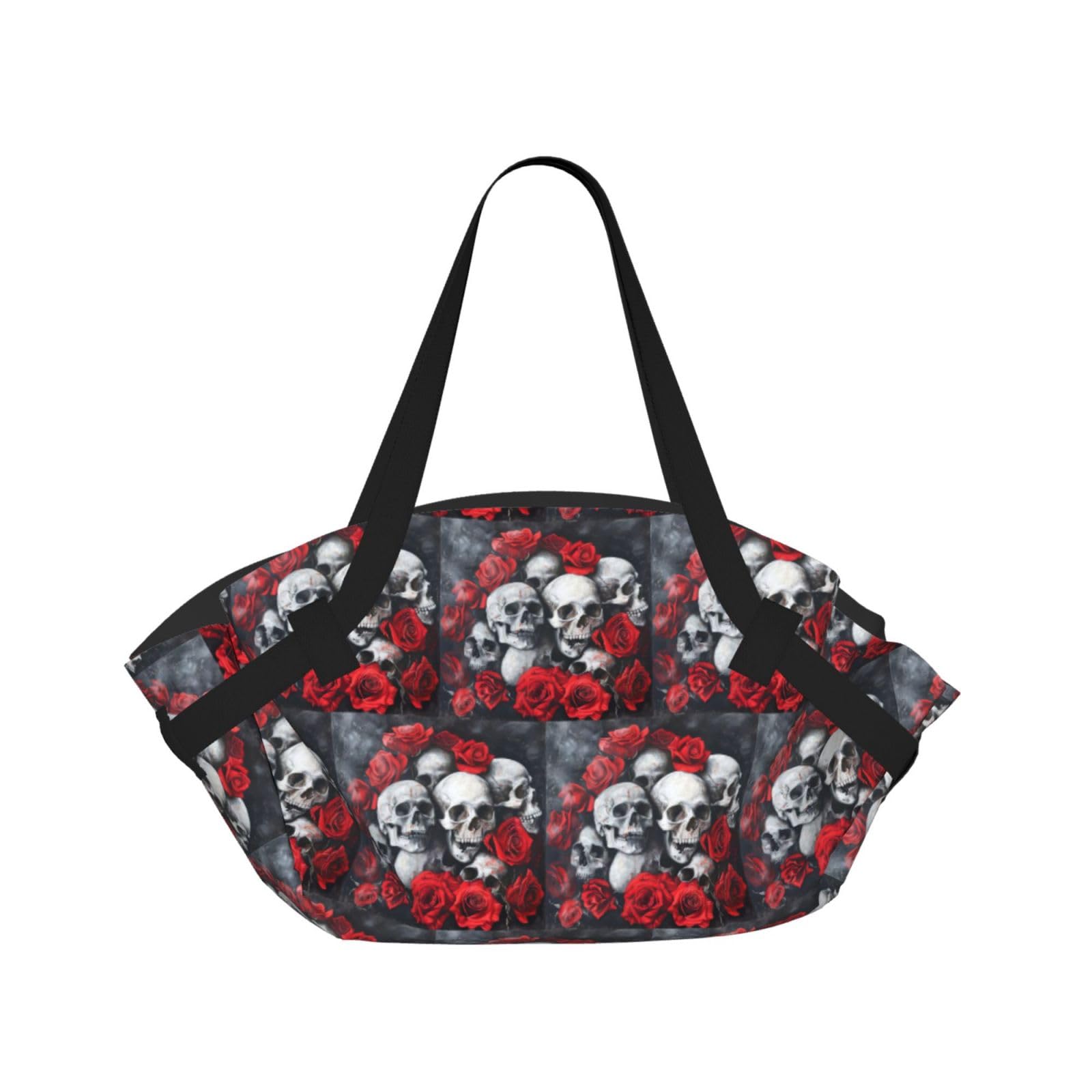 UVBDF Skull and Red Rose 2-in-1 Camping Blanket Tote, Waterproof Stylish Printed Outdoor Bag for Beach Park and Picnic