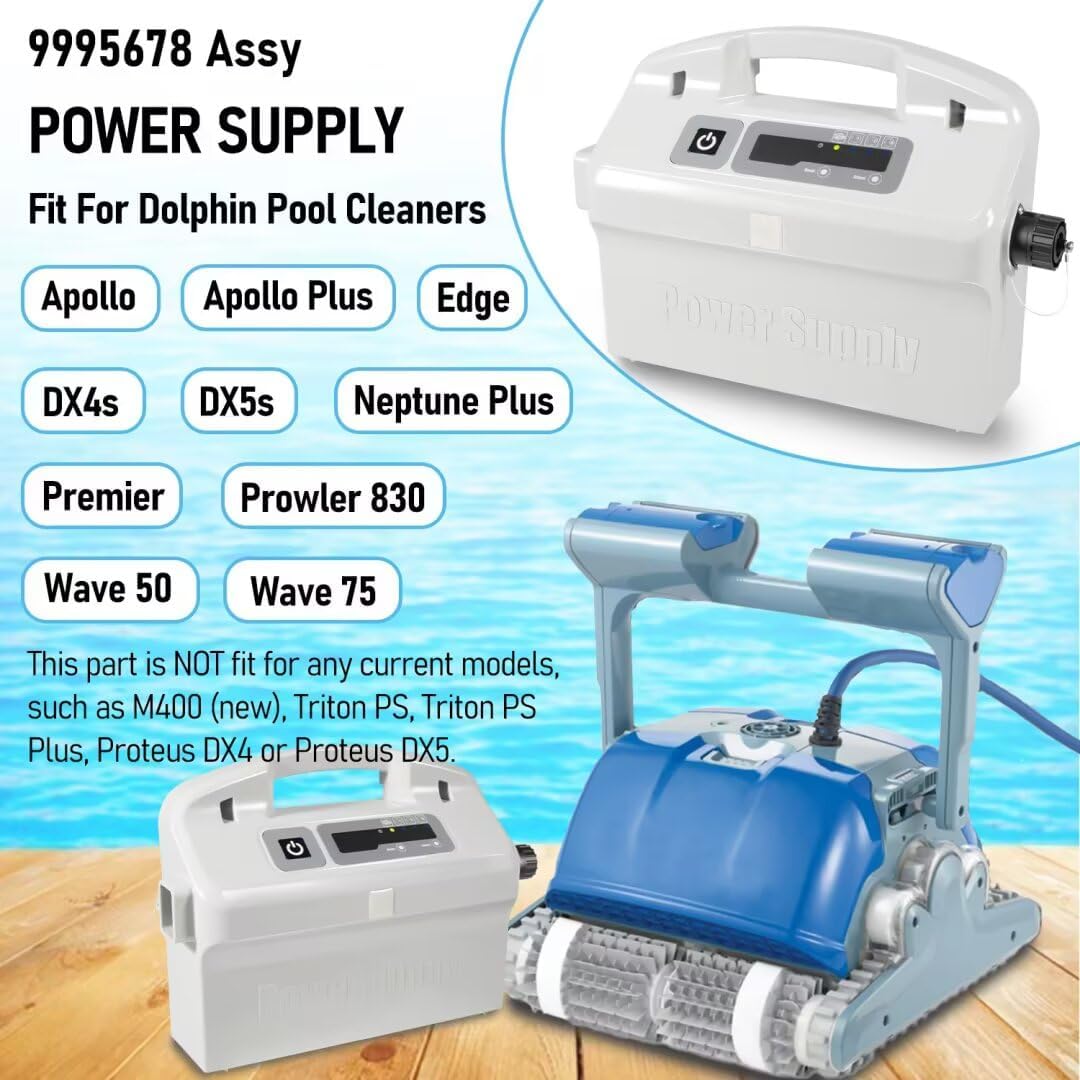 9995678 Assy Power Supply with 58984402L Black Power Cord Replacement Parts Fit for Maytronics Dolphin Apollo DX4s DX5s Edge Premier Wave 50 75 Robotic Swimming Pool Cleaner