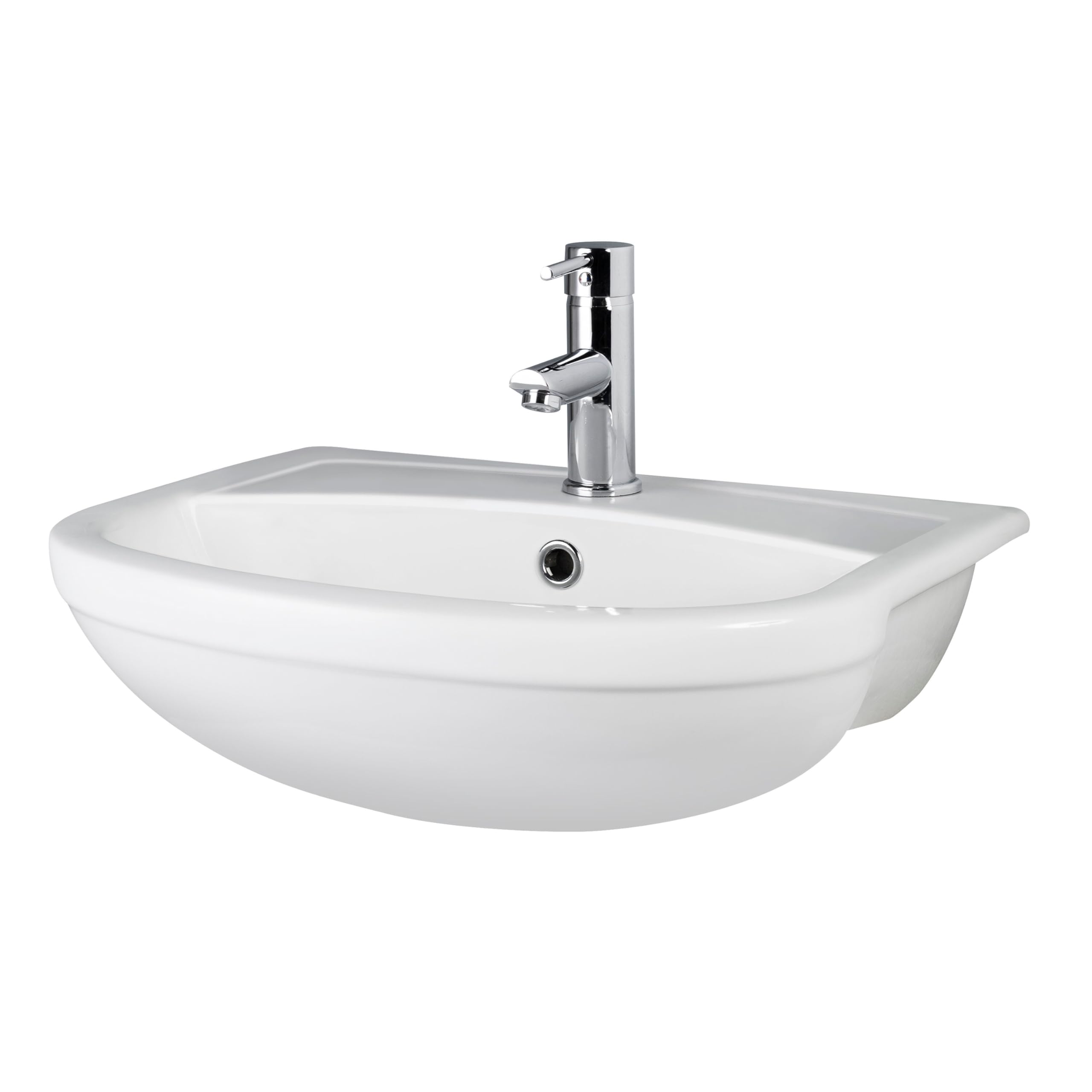 Balterley Round Semi Recessed Basin - 500mm - White - 1 Tap Hole