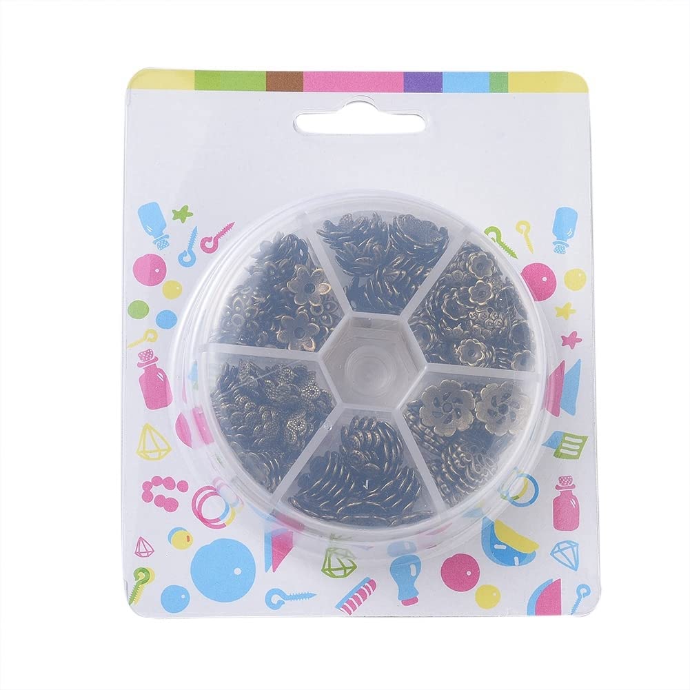 PandaHall 355pcs Terminali E Distanziatori A Fiore In Stile Tibetano – Bronzo Antico, 6 Stili, Per Creazione Gioielli Fai Da Te - 4