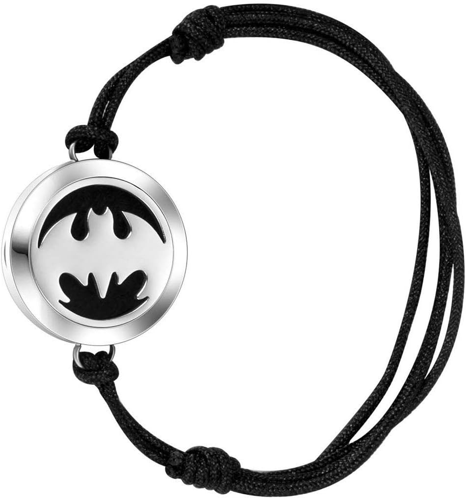 mEssentials Wild Chrome Bat Oil Diffuser Bracelet, Stainless Steel Aromatherapy Locket, Adjustable Nylon Band with 12 Color Pads, Jewelry Gift Set