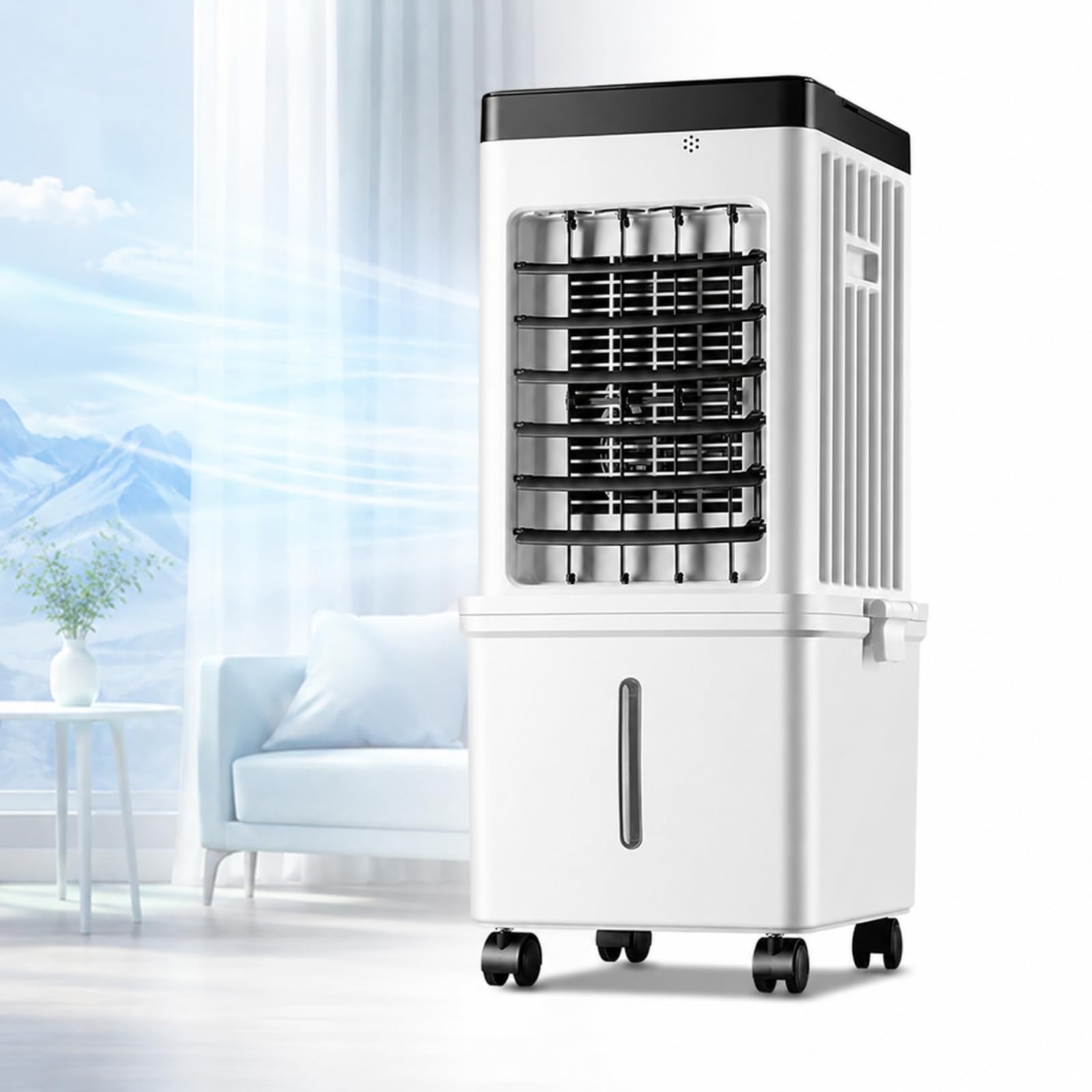 Vhewq Evaporative Air Cooler, 15l Ventless Chiller With Remote Control, 3 Wind Modes, 7.5h Timer & 90° Oscillation, Space-saving Low Energy Fan With Wheels For Home Office & Bedroom