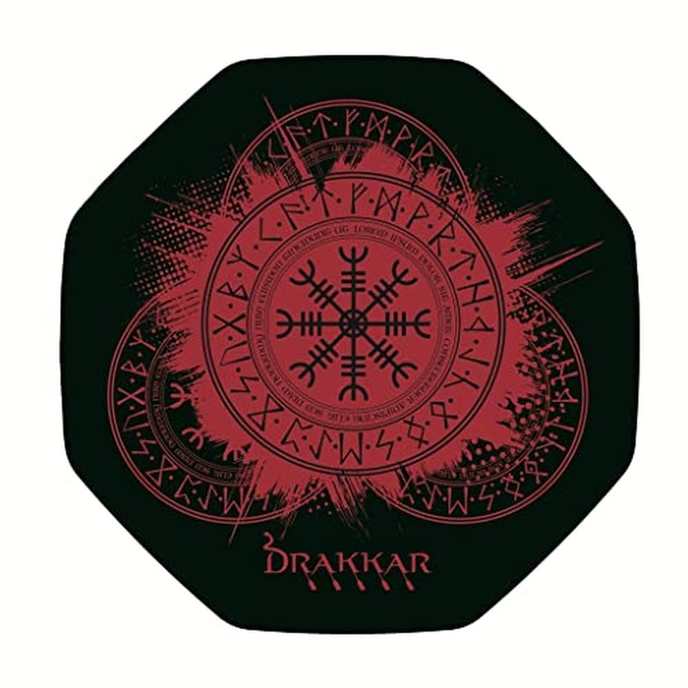 Konix Drakkar Gaming Bodenmatte Kattegat 98 x 98 cm für Bürostuhl - Rutschfester Belag - Motiv Wikinger - Schwarz und Rot
