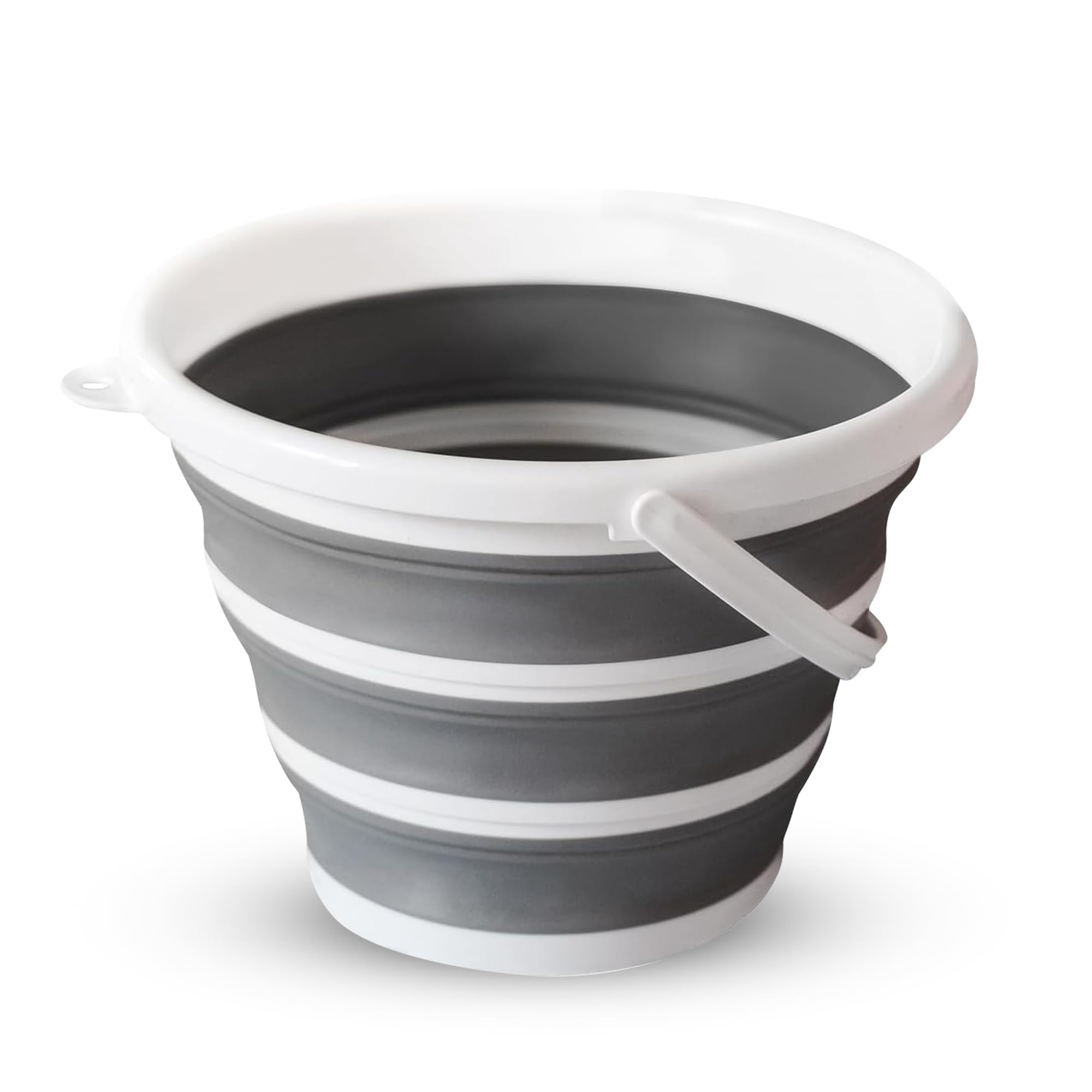 Zuvo Collapsible Bucket 10L - Silicone Folding Bucket with Handle | Leakproof Mop Bucket for Cleaning, Camping, Fishing | Space-Saving Foldable Portable Round Water Bucket, White & Grey