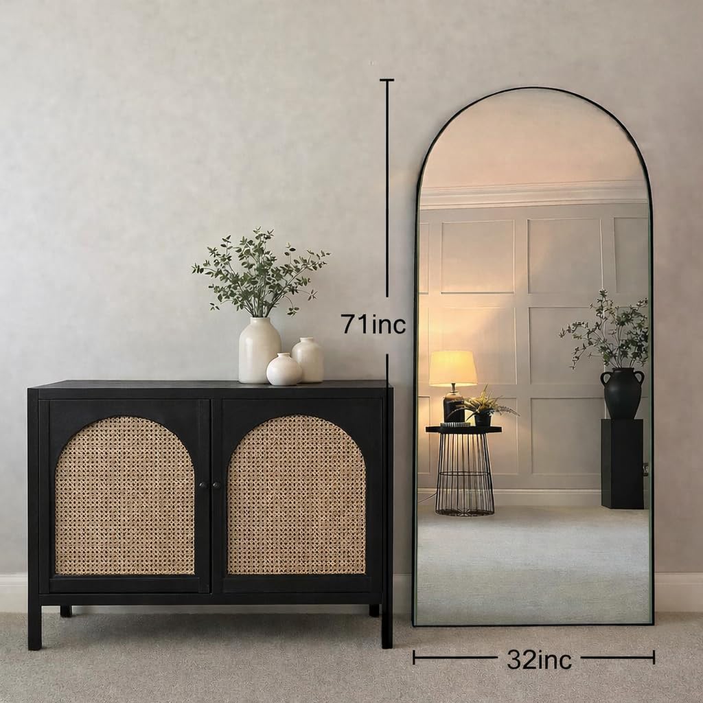 SUNQUEEN 71"×32" Mirror Full Length, Arched Full Length Mirror with Stand, Standing Floor Mirror Wall, Hanging or Leaning Large Full Body Mirrors for Bedroom Living Room (Black) - Image 2