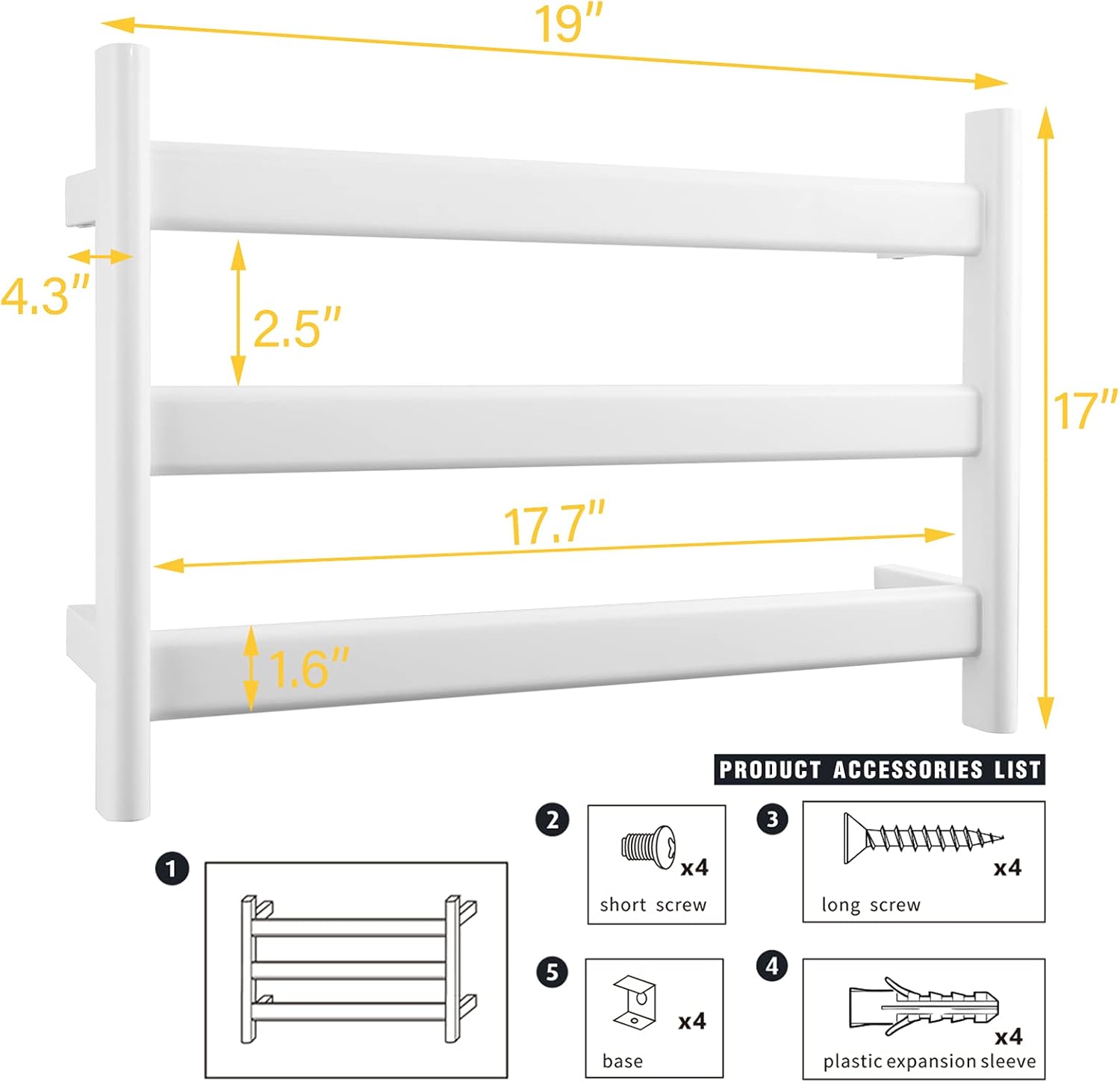 Mitcent Towel Heated Rack - Wall Mounted Towel Warmer for Bathroom 60W, Hardwired, Timer, Controller, White : Home & Kitchen
