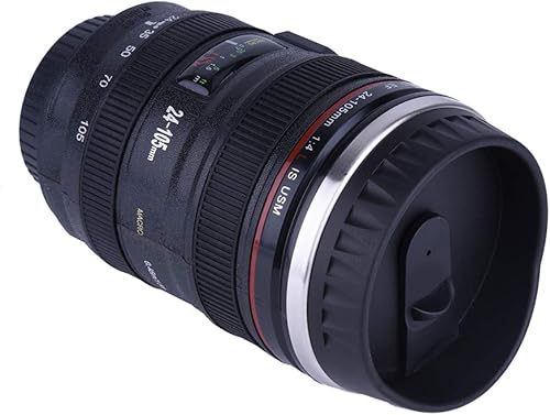 Fdit Taza de café con lente de cámara, taza de cámara para fotógrafo, modelo de lente slr, adorno de acero inoxidable, taza de acero inoxidable,
