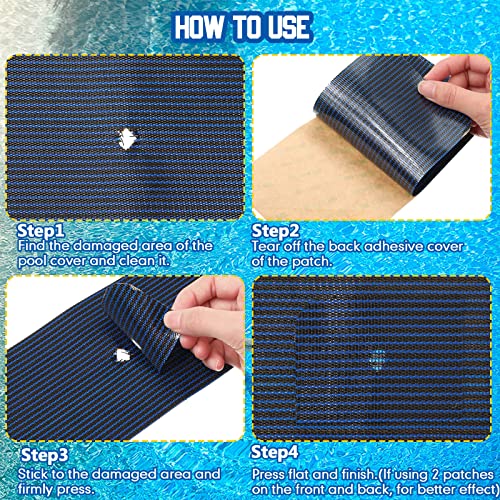 Pool Safety Cover Patch Kit Pool Cover Patch Repair Kit Blue Swimming Pool Patch Repair Kit Mesh Pool Cover Pool Patch Self Adhesive Mesh Pool Cover Inground Saver Patch (6 Pcs, 4 X 8 Inch) #TOP3