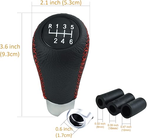 Miniatura 3 de Arenbel Pomo de palanca de cambios de 6 velocidades, mango de palanca de cambios de cuero para automóvil, repuesto para la mayoría de vehículos