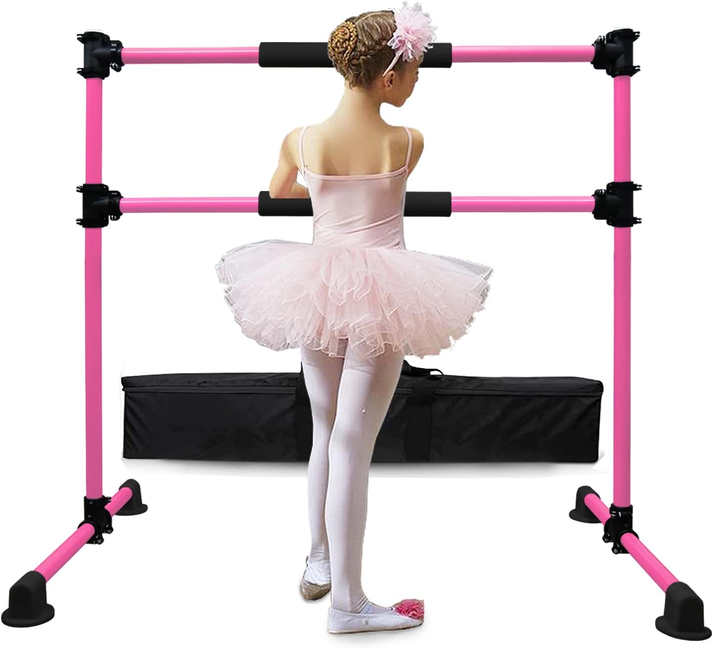 Wesky Double Ballet Barre Portable 4FT Adjustable Freestanding Ballet Barre Fitness Stretching Dancing Bar for Home Studio Adult and Kids Pink Update