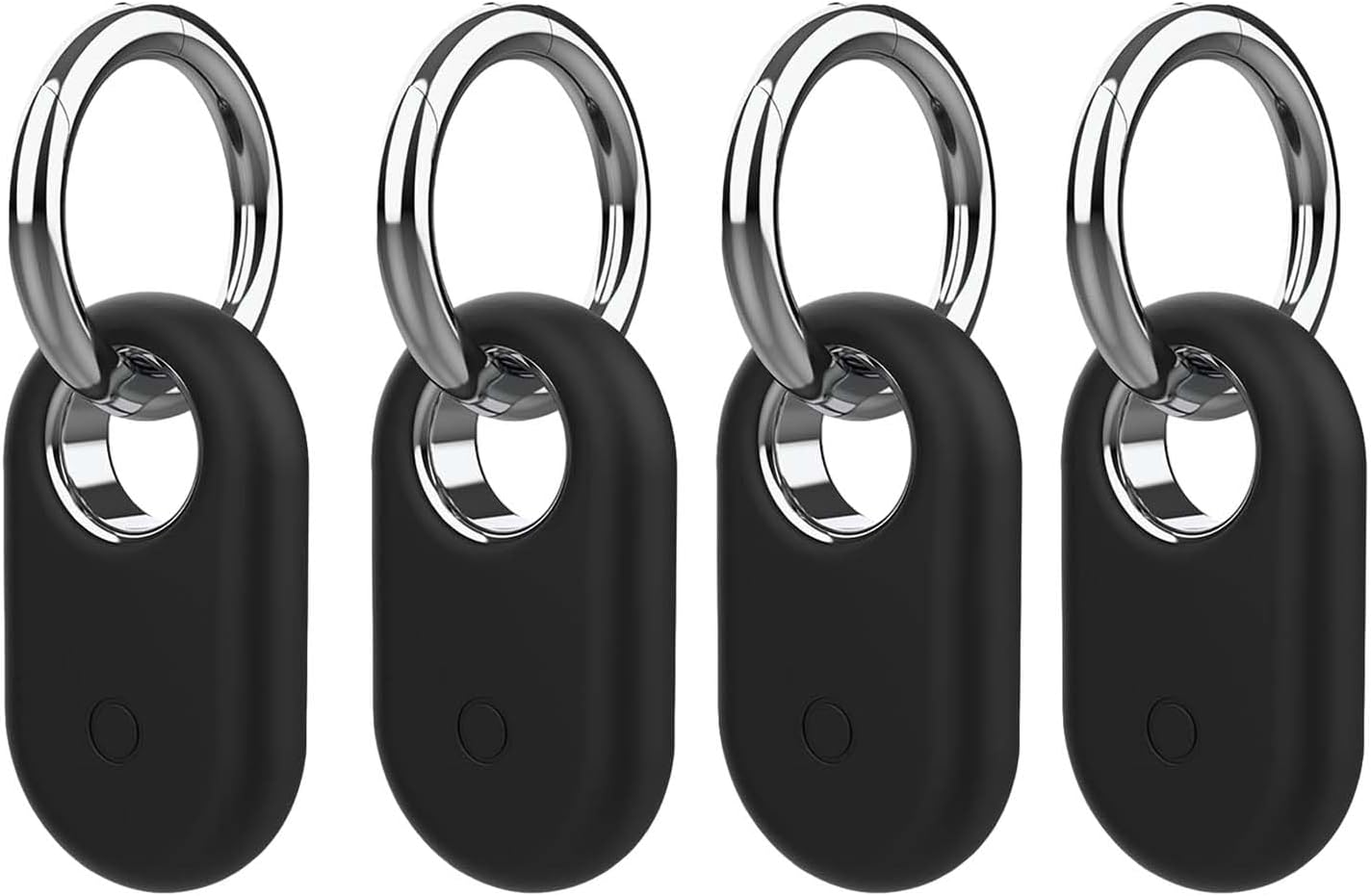 Smarttag2 Case, 4PCS Silicone Smart Tag 2 Case with Silver Keychain, Samsung Smart Tag 2 Case for Keys, Luggage, Pets (4PCS Black） (Deep Black)