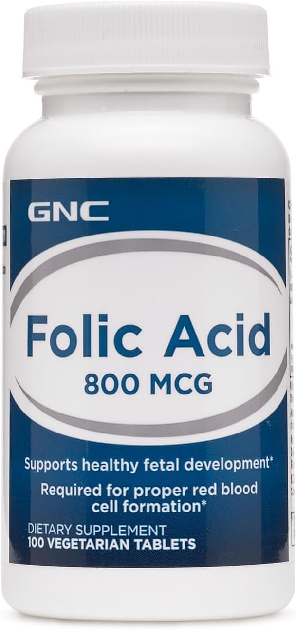 Folic Acid 800mcg | Supports Healthy Fetal Development | Required for Proper Red Blood Cell Formation | Vegetarian Formula | 100 Count