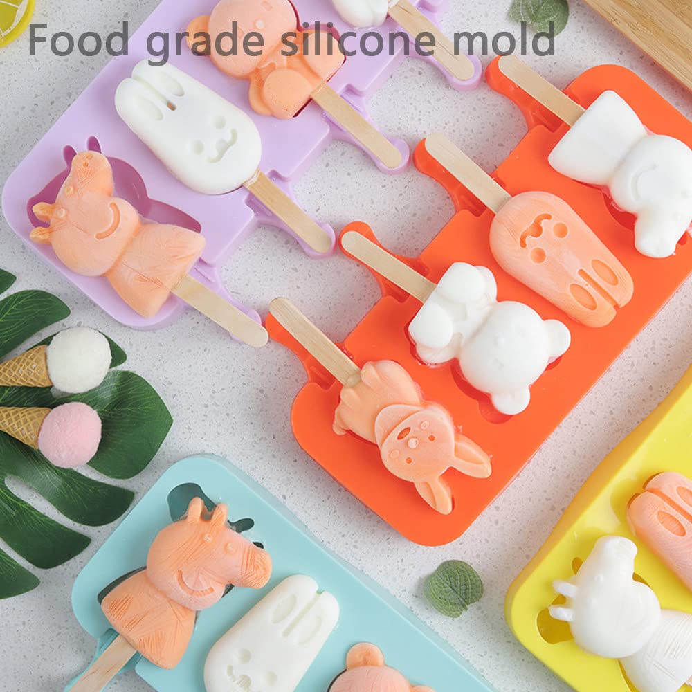 FAXIOAWA Moldes para paletas de Hielo Moldes para paletas de Silicona 4 cavidades Molde para Helado casero Reutilizable Silicona Suave, Molde para Pasteles para paletas de Hielo DIY,Rojo