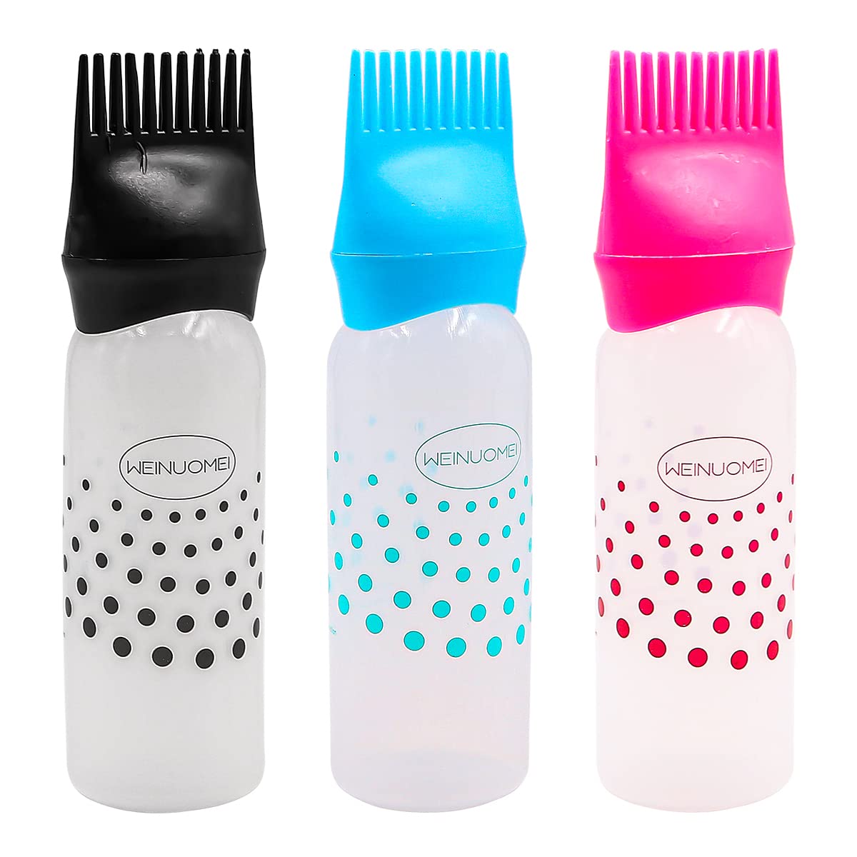 Alnicov 3 PCS Hair Dye Bottle Root Comb Applicator Bottles Hair Dyeing Bottles Salon Hair Coloring Dyeing (3 Colors)