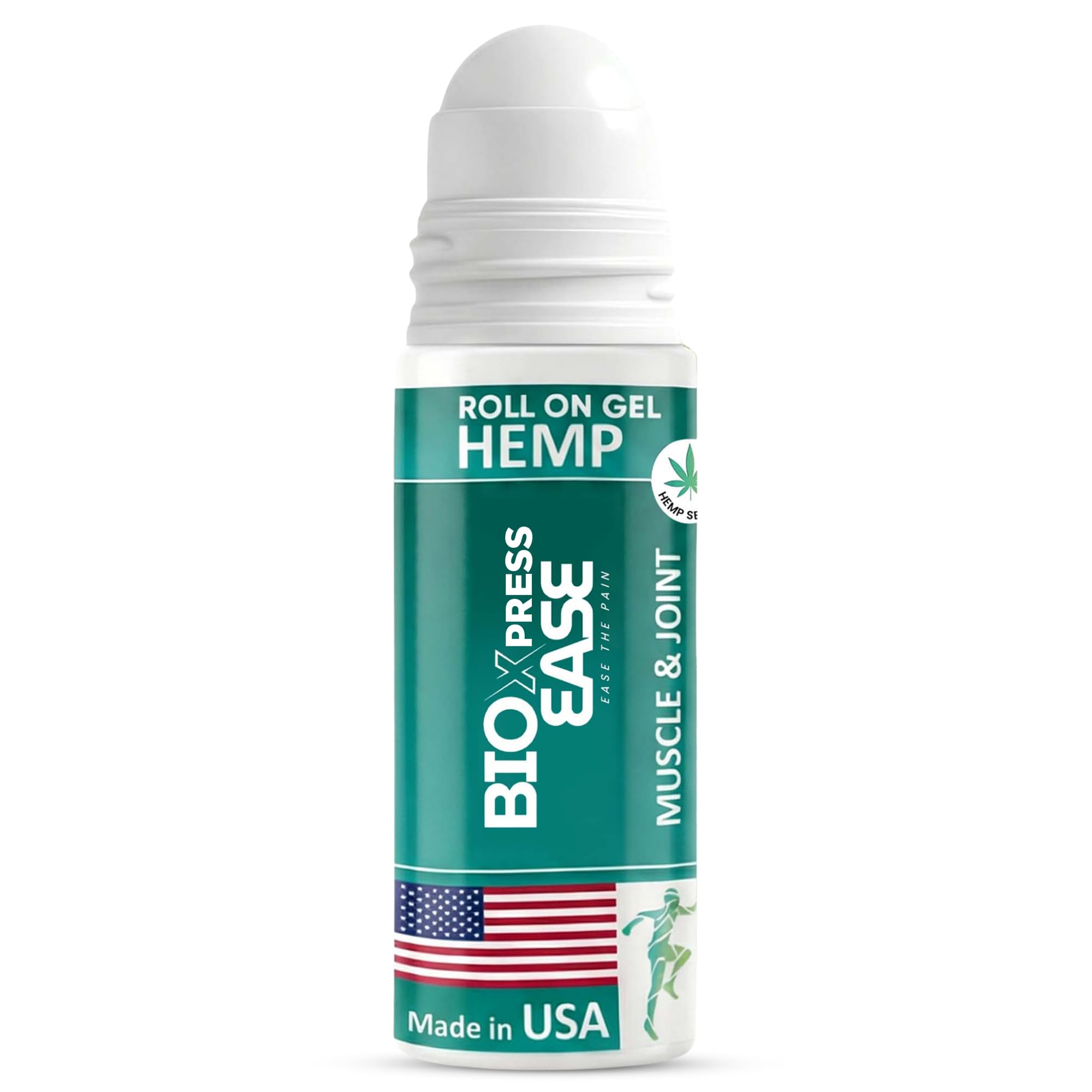 BIOXPRESSEASE Hemp Pain Relief Roll-On for Muscle, Joint & Back Comfort | Made in USA, Fast-acting cooling menthol formula in a non-greasy topical gel