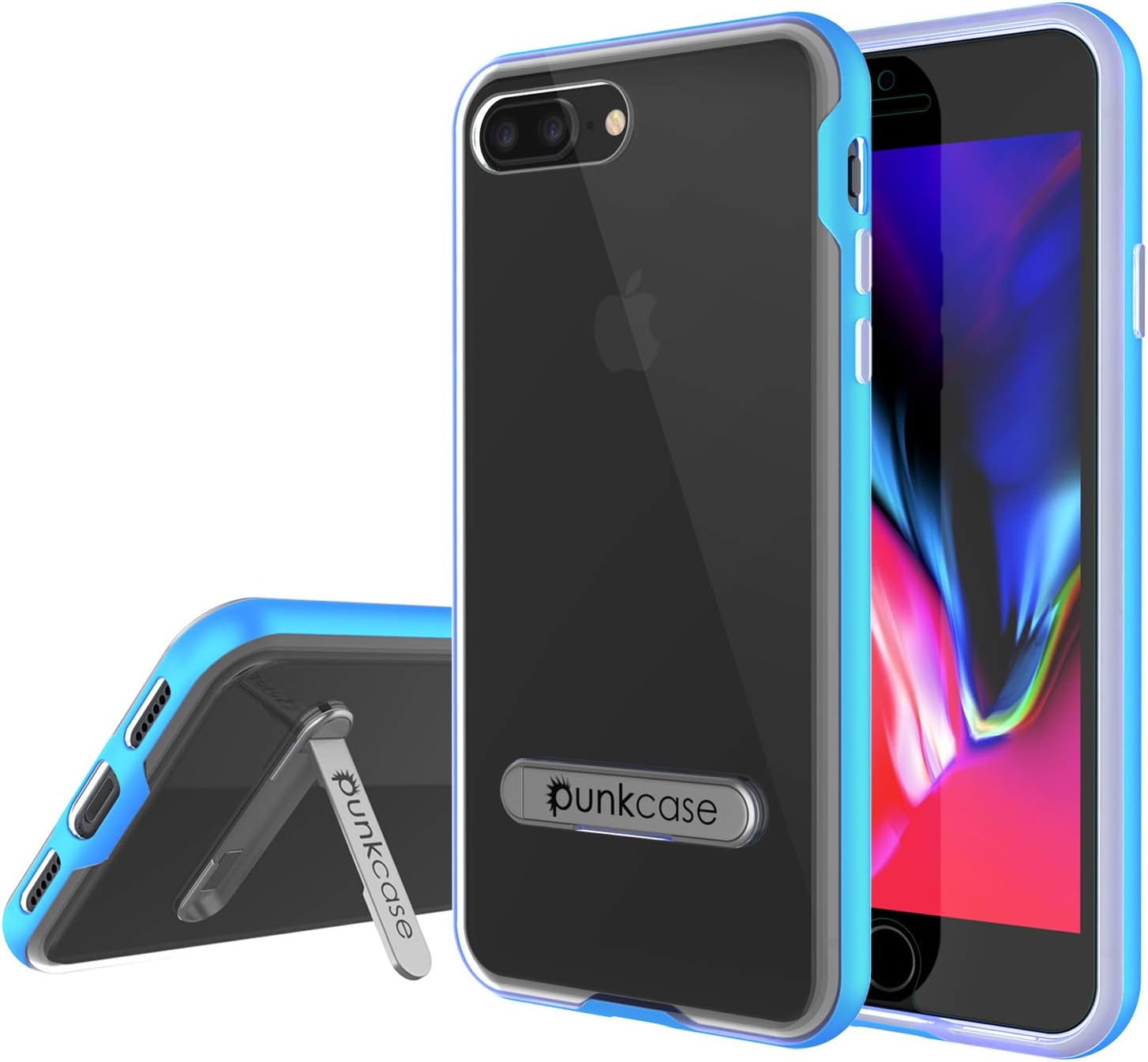 Punkcase Lucid 3.0 Case [Clear Back] Protective Cover W/Integrated Kickstand, Anti-Shock System & PUNKSHIELD Screen Protector Compatible W/Apple iPhone 8 Plus Plus & Apple iPhone 7 Plus [Blue]