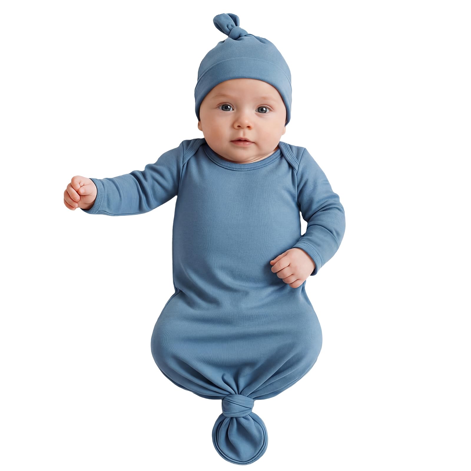 Amazon.com: Baby Newborn Knotted Gown 0-6 Months, Super Soft Infant Long  Sleeve Sleepwear for Girl and Boy, Baby Coming Home Hospital Outfit with  Hat Set Blue : Clothing, Shoes & Jewelry