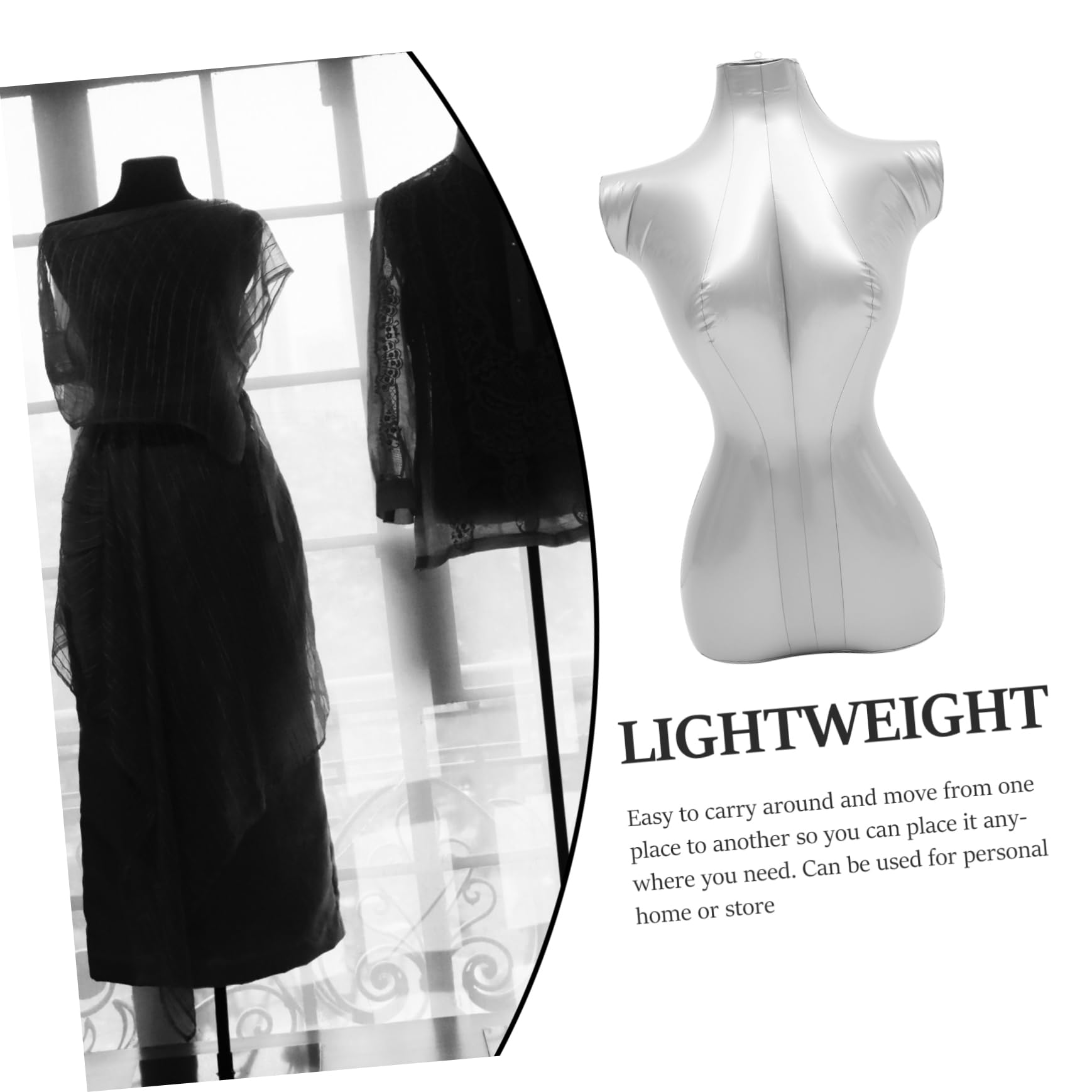 Hohopeti Maniquí Femenino Inflable de Medio Cuerpo en PVC Plata, Portátil y Resistente para Exhibición de Ropa en Tienda o Fotografía