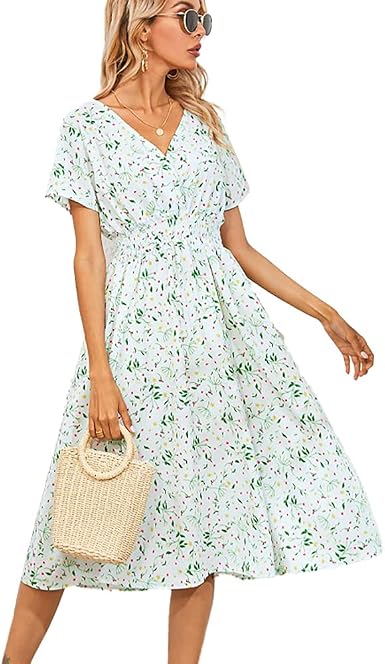 Shirred Waist Midi Dress Summer Dress 