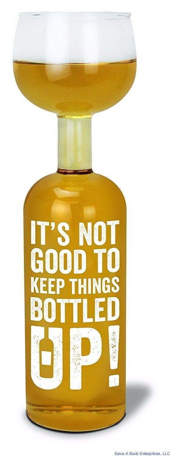 BigMouth IncOriginal Wine Bottle Giant Glass -"It's not good to keep things bottled up!", Holds Full Bottle of 750ml Wine, Funny Gag Gift