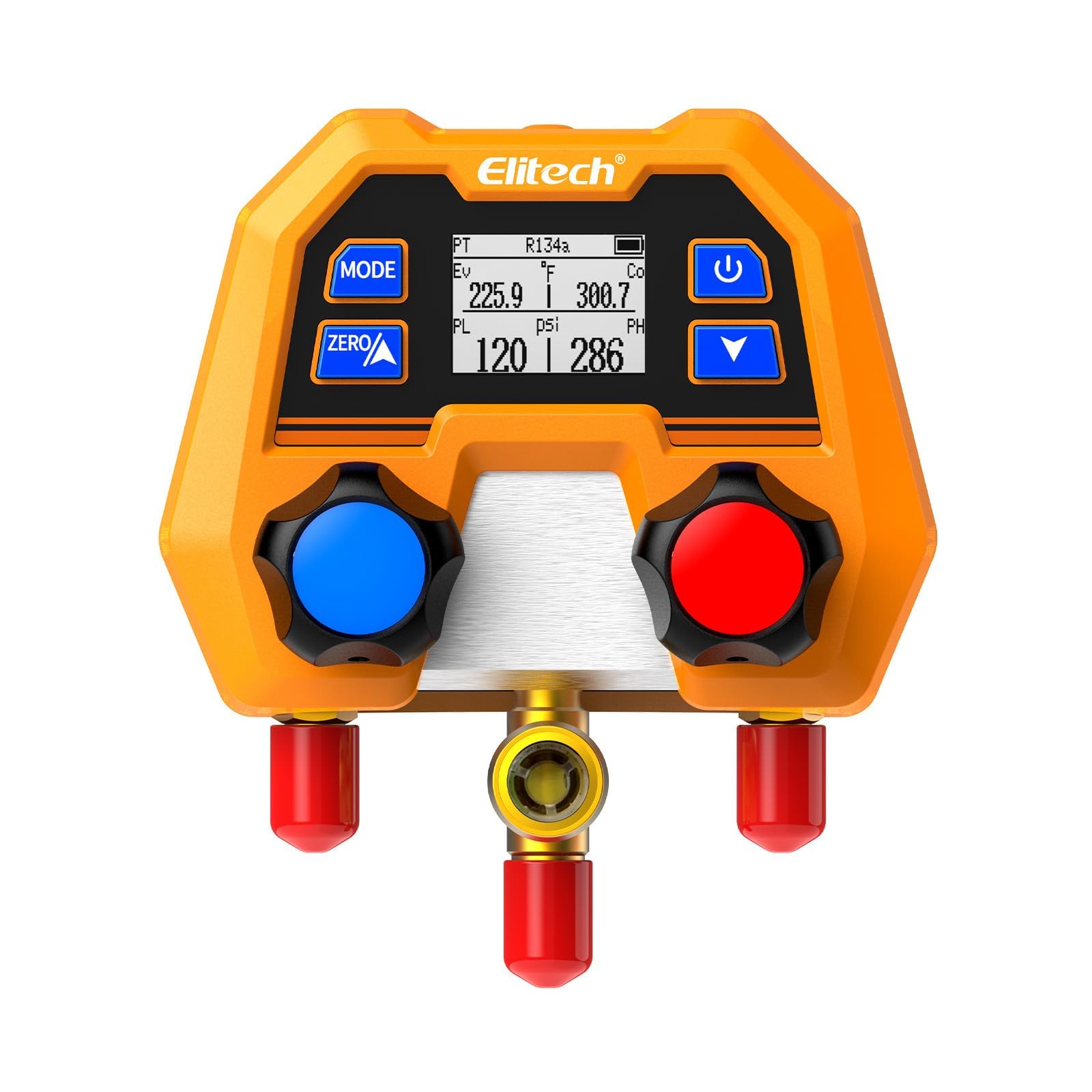 Elitech Digitales Manifold-Messgerät für 88 Kältemittel | Druckmessung von -14,7 bis 600 psi mit Sättigungstemperatur-Anzeige | ±1% Genauigkeit, LCD-Display, Auto-Off & IP54 für Kfz und Industriekälte
