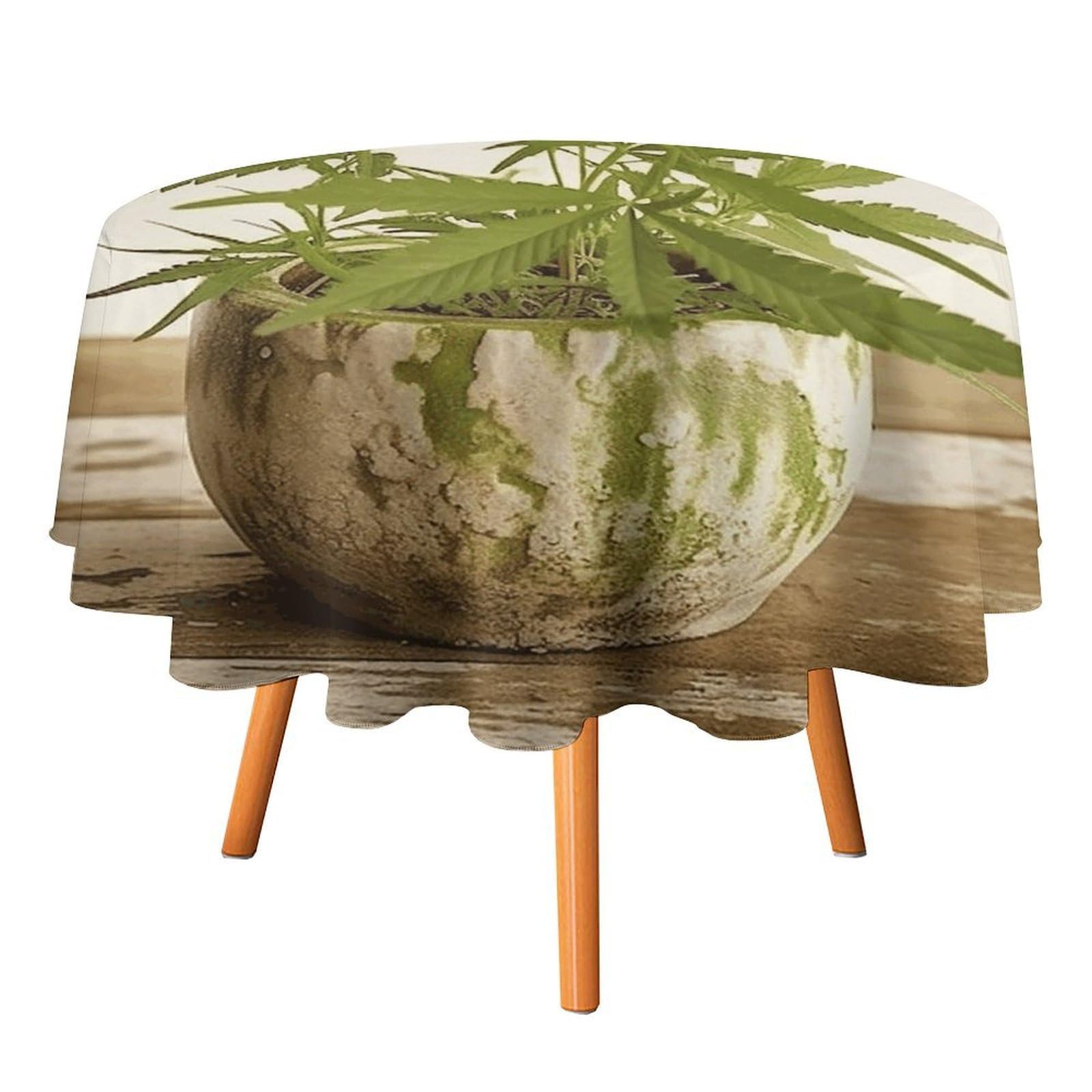 Fekiloot Style Grass Pot Leaf Round Tablecloth - Heavy Duty And Washable,Polyester Decorative Fabric Table Cover,Tablecloths For Kitchen Dining, Wedding, Birthday Party50x50in