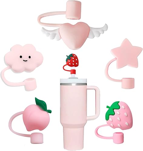 6 fundas para popotes compatibles con vasos Stanley de 30 y 40 onzas, reutilizables, bonitas puntas de silicona para popotes, protectores para copas