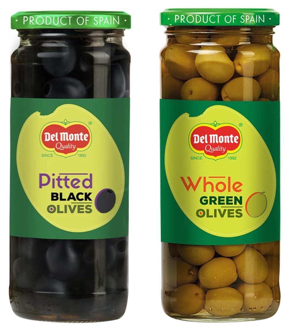 Del Monte Black Pitted Olives 450gm and Del Monte Whole Green Olives 450gm Amazon.in Grocery