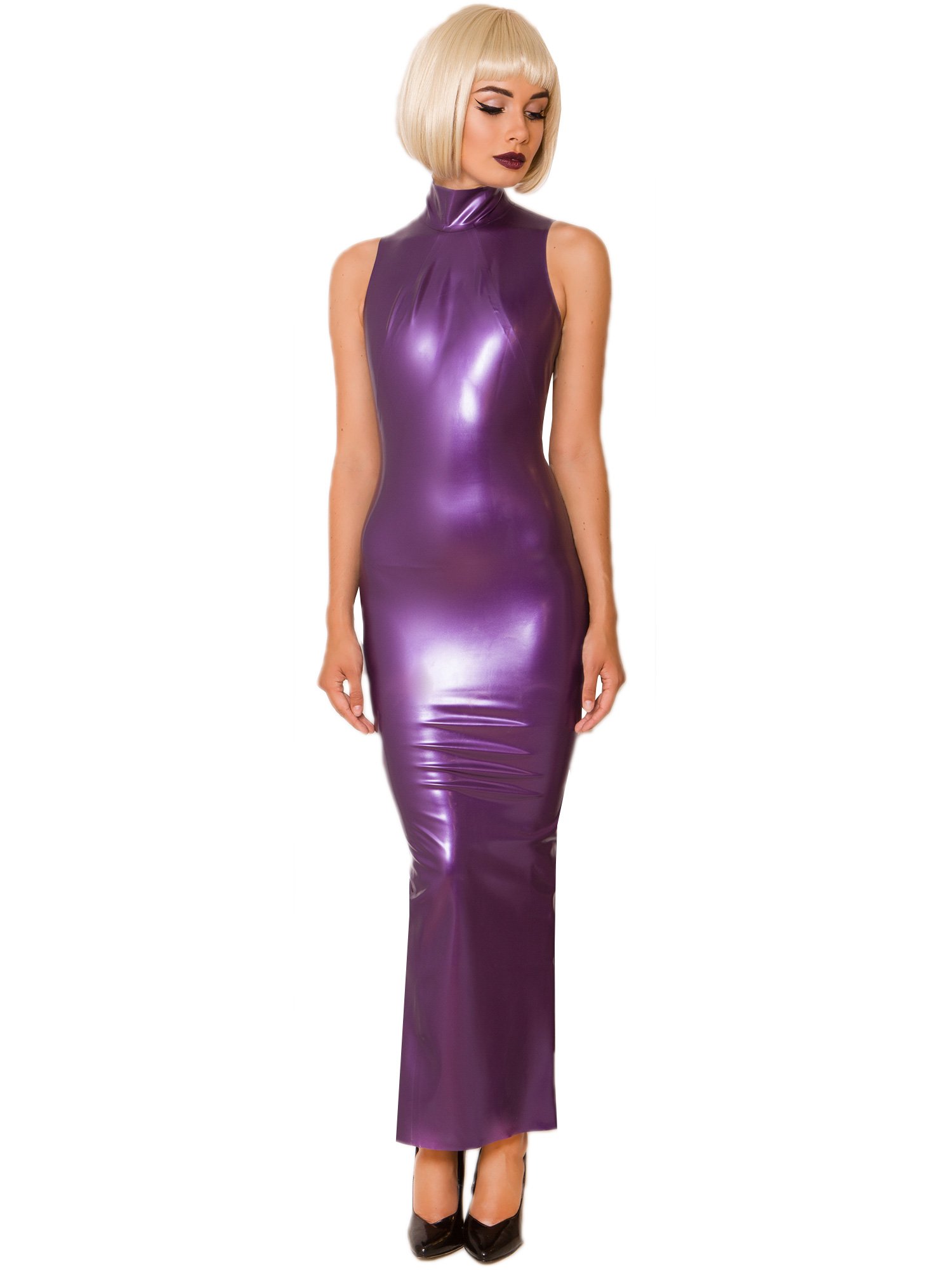 Honour Purple Latex Hobble Dress Purple 