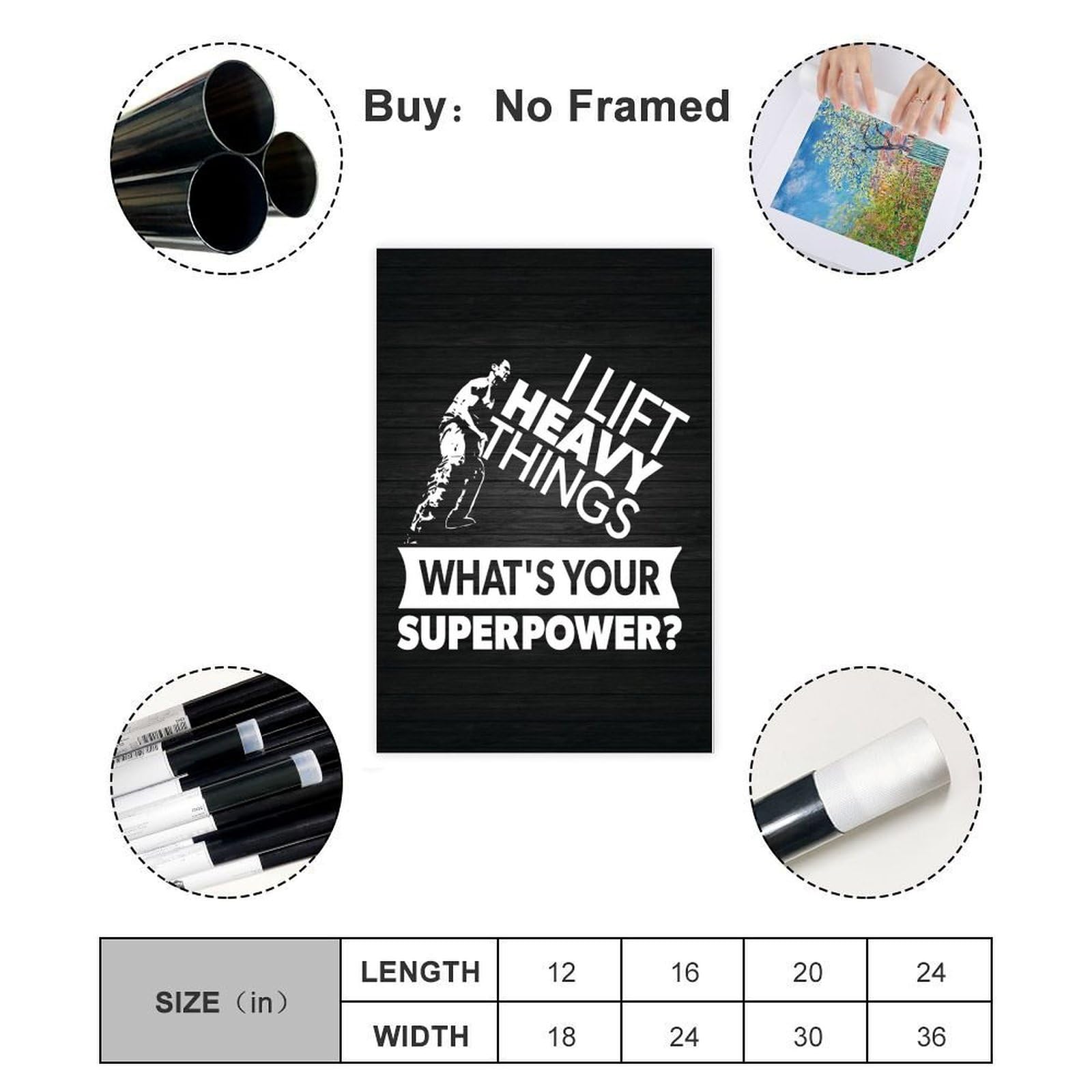 Lift Heavy Superpower - Póster motivacional para pared de gimnasio, sala de entrenamiento, palabras para decoración del hogar, lienzo positivo, 60 x 90 cm