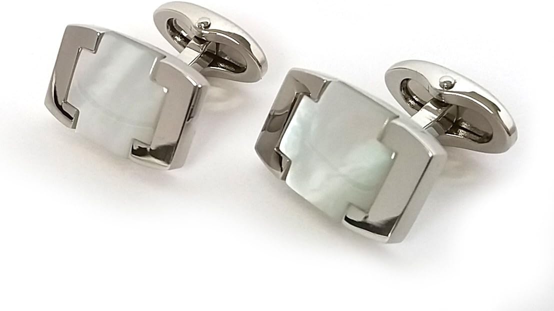 White Mother of Pearl Carica Cufflinks - by Babette Wasserman