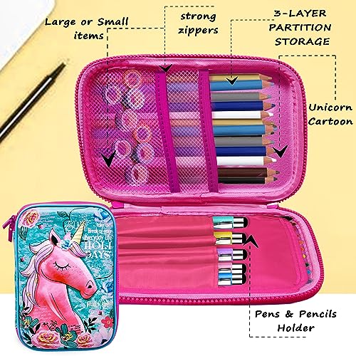 Image of FunBlast Unicorn Pencil Pouch for Girls - Multipurpose Zipper Pouch, Hard Canvas Large Capacity Pencil Case, Stationary Organizer Pouch, School Supplies for Kids, Girls (Sky Blue)