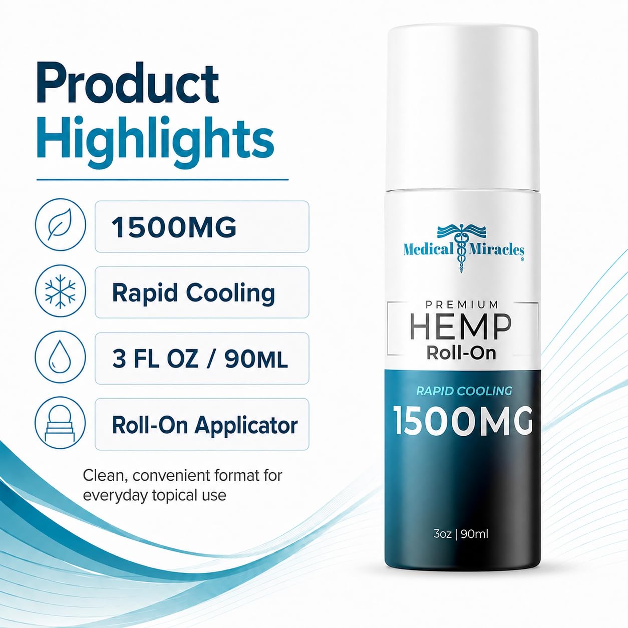 Medical Miracles Hemp Roll-On 1,500mg, 3 fl oz – Non-Greasy Topical Body Oil with a Cooling Feel – Roller Ball Applicator – Made in USA — Amazon image 8