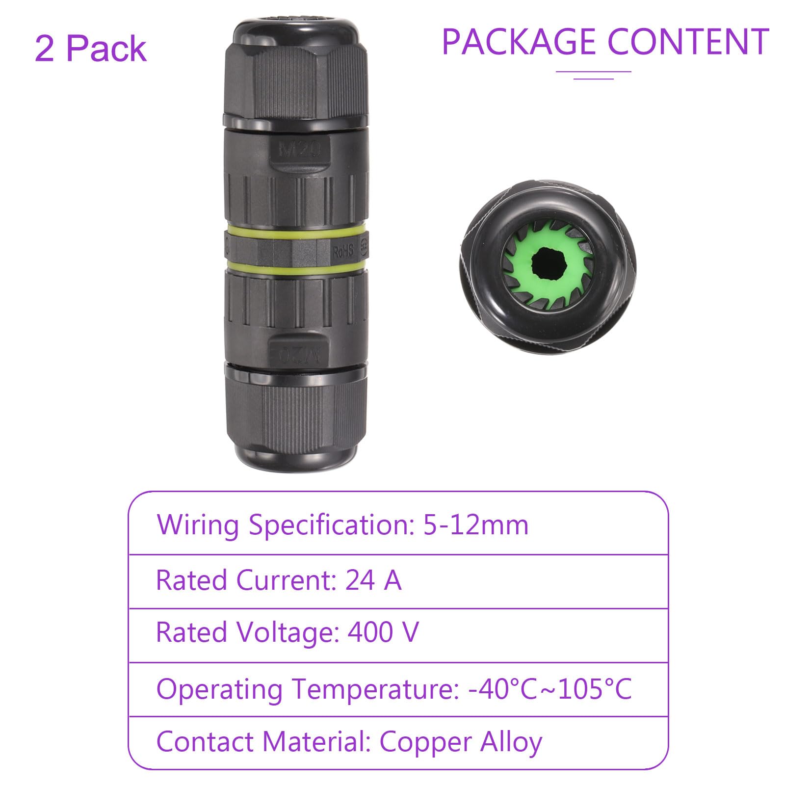 DMiotech 2 Pcs Waterproof Junction Box Electrical Cable Connector M20 3 Pin Outdoor Wire Connectors Wire Range(5-12mm) for Tunnel Lights Underwater Lights - Image 4