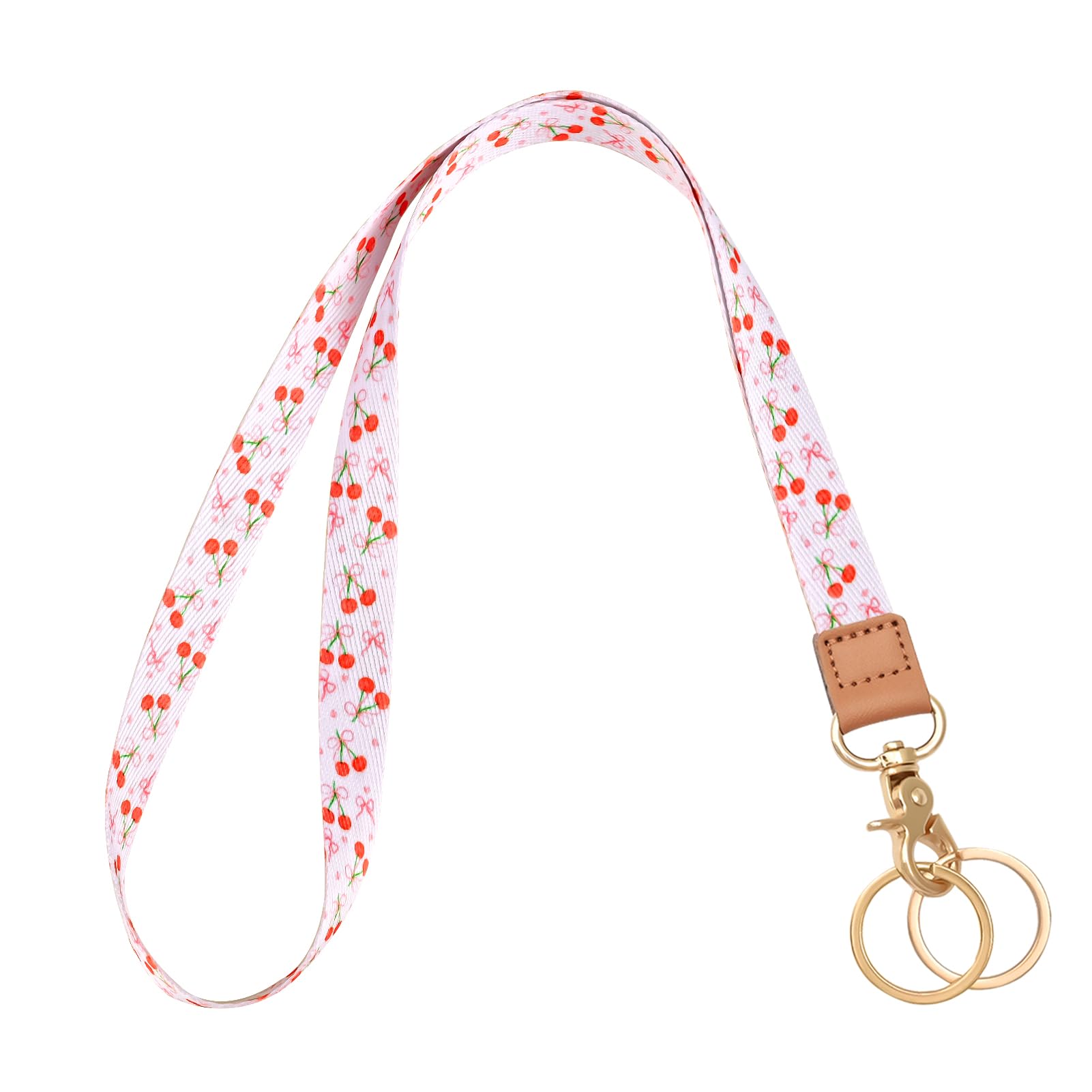 Knagsfa Lanyards for Keys, Neck Lanyards for ID Badges with Metal Hook, Cute Lanyard Keychain for Women, Pink Bow Cherry