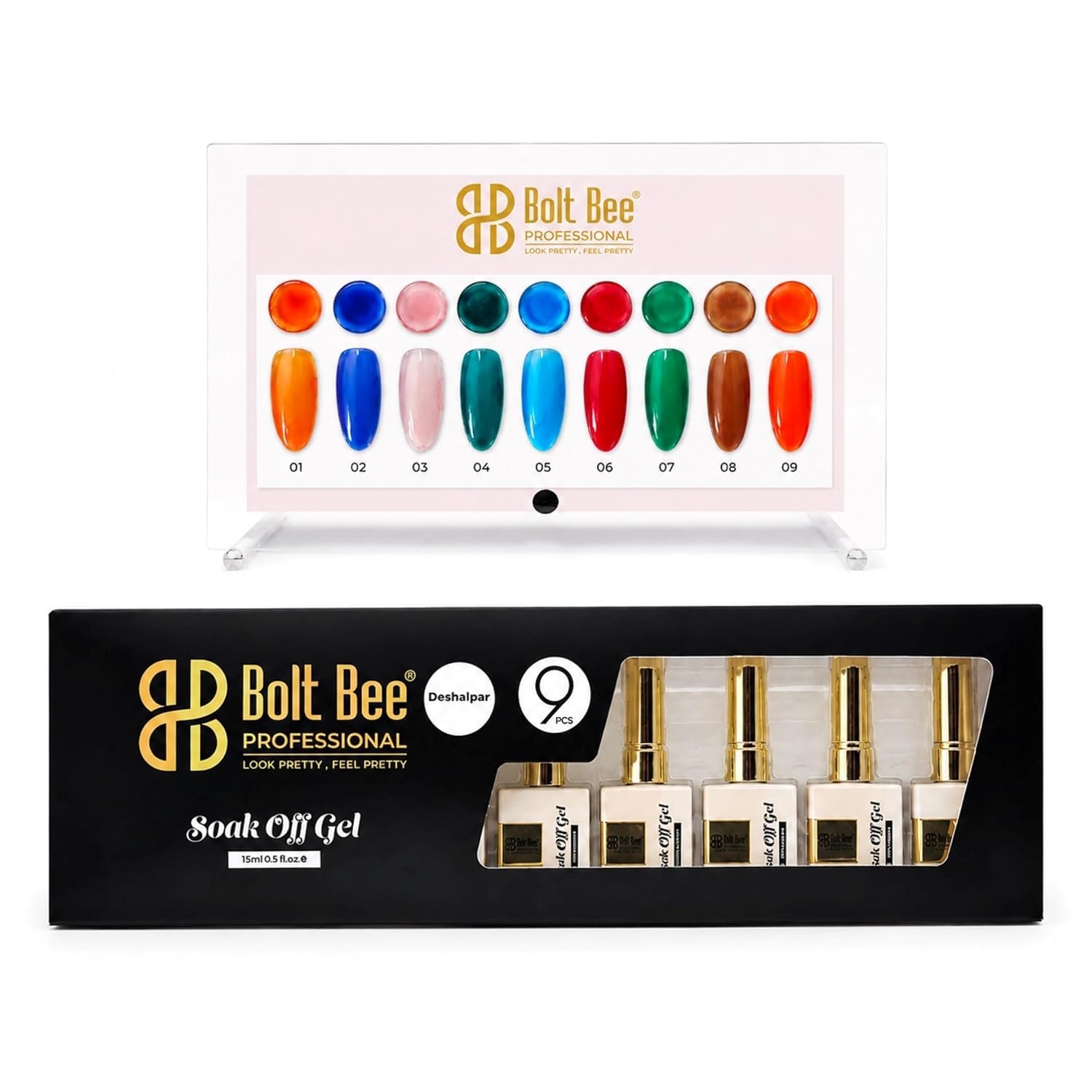 BOLT BEE Gel Nail Polish Kit | 9 Nude Gel Nail Polish Colors with Shade Card | Soak Off UV LED Gel Polish Set for DIY Home Manicure & Professional Nail Art | Pink, Neutral & Brown Shades | 15 ml Each (DESHALPAR)-image-28
