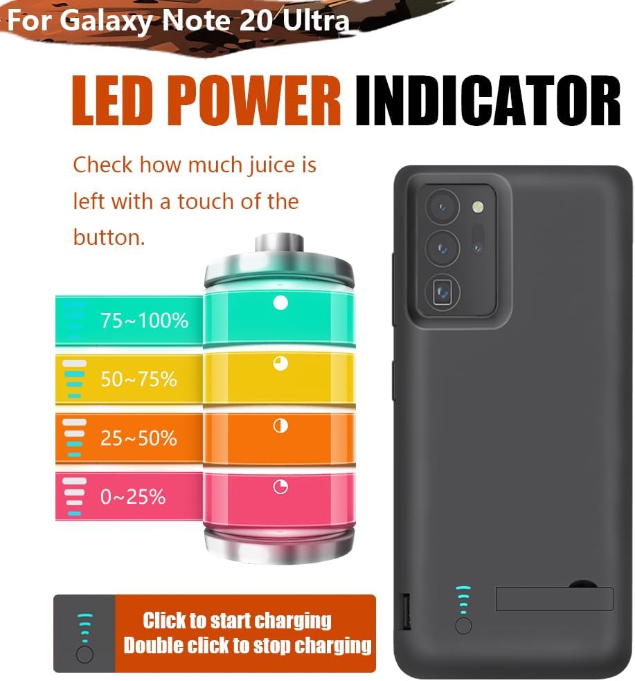 [New Battery Case for Samsung Galaxy Note 20 Ultra 5G, 6000mAh Rechargeable Extended Battery Charging Charger Case, Add 100% Extra Juice (6.9 Inches) Black