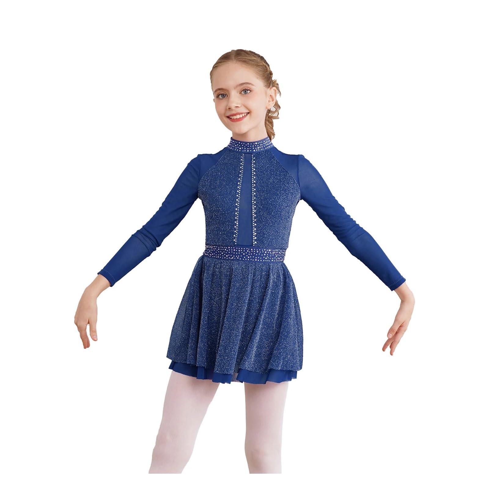 Vestido de Patinaje artístico for niñas y niños, Vestido Leotardo Gimnasia Ballet, Ropa Baile lírico Manga Larga Malla for actuación Infantil