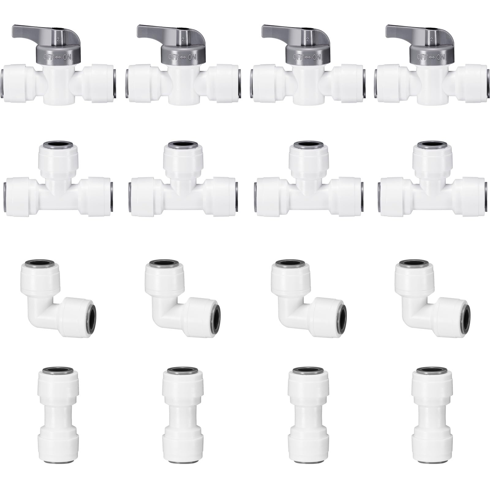 3/8" O.D.Quick Connect Fittings,Food Grade 3/8" Push to Connect Fittings,3/8" Water Line Fittings for RO(Reverse Osmosis) Systems(Ball Valve+T+Union
