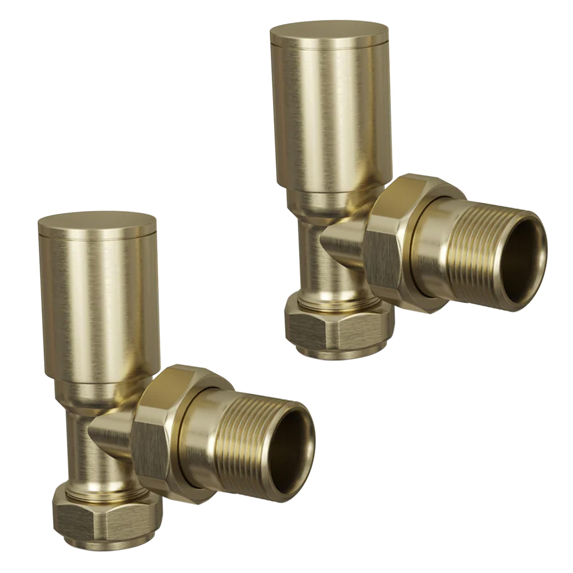 Angled Radiator Valves 15mm Manual Modern Round - Brushed Brass