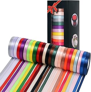 Sponsored Ad - 25 Colors 800 Yard Satin Ribbon Fabric Ribbon Rolls, 2/5" Wide 32 Yard/Roll, Ribbons Perfect for Crafts, Bo...